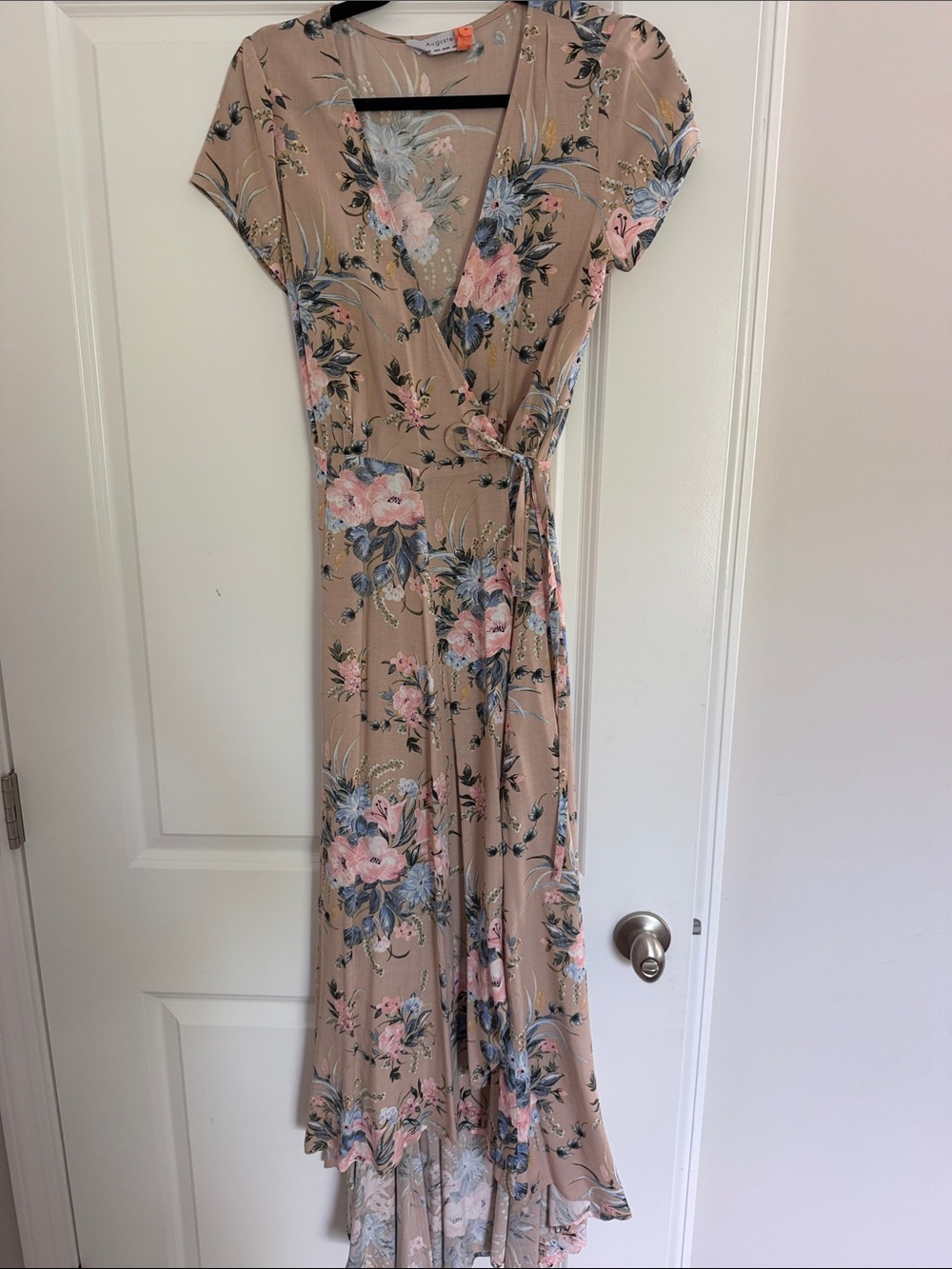 Auguste The Label Beige Floral Wrap Maxi Dress with Pink & Blue Blooms